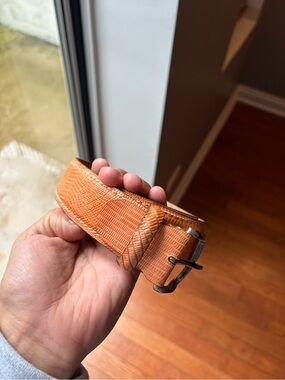 VINTAGE SUAREZ MADE IN ITALY ORANGE CROCODILE SKIN LEATHER BELT MENS